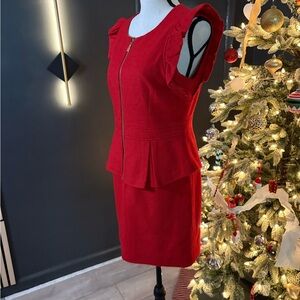 Red Sleeveless Peplum Dress with Zipper